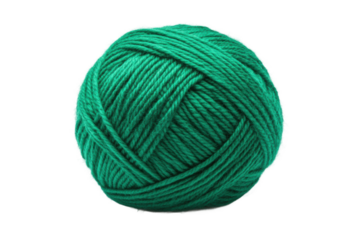 Green yarn ball on black background for knitting and craft projects, cut out