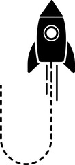 A rocket icon with a dashed line trail forming a U-shaped curve.