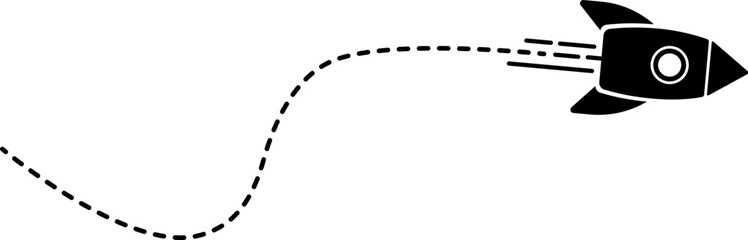 Icon of a rocket with a rounded dashed line trail representing its launch path.