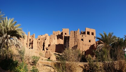 Ancient Adobe Village in Marocco with Traditional Clay Pots