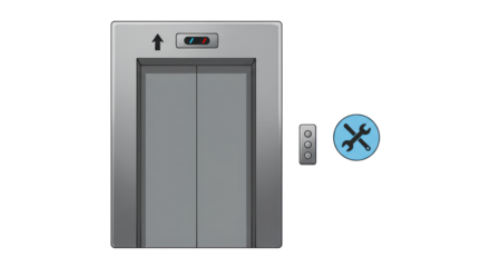 Isolated Elevator Doors with Maintenance Symbol