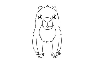 vector capybara animal. Cartoon black and white clip art isolated on transparent background. Hand drown design element. Coloring book page
