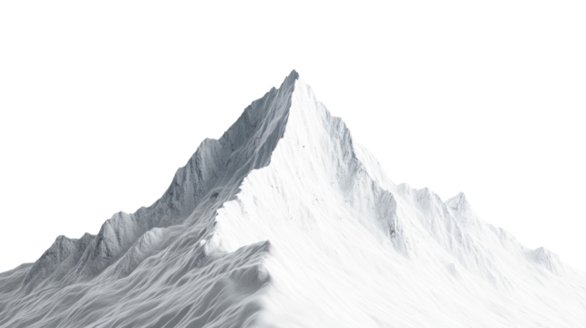 Mountain landscape, snow-covered peak, winter background, nature scenery, cut out transparent