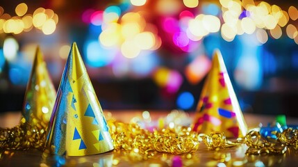 Celebrate new year's eve with party hats and confetti for festive events