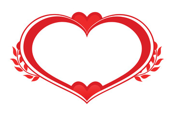 Red Heart with Leaves, White Background, Elegant Border Design Elements