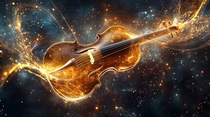 Fototapeta premium Glowing Violin Instrument with Abstract Light Streaks and Starry Background