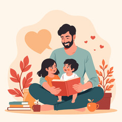 Obraz premium Father reading a book with children on Father's Day 