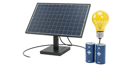 Isolated Solar Panel Powering Light Bulb with Batteries