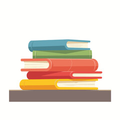 Colorful stacked books on shelf against white background, knowledge concept