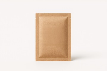 Craft paper pouch on a light background. Package mockup template for design, ready to display product.