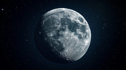 Obraz premium Detailed view of the moon with visible craters against a backdrop of stars in the night sky