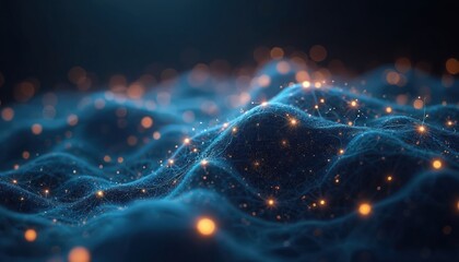 Abstract tech illustration network, futuristic innovation. Digital neural network, communication technology, internet connection, data processing, AI concept. Suitable tech projects, websites,