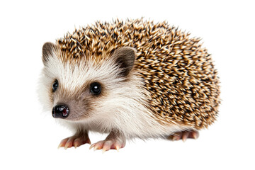 Fototapeta premium Adorable hedgehog with spiky quills and curious eyes close-up, cut out