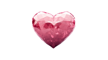 Ruby heart with many facets as a symbol of love, cut out transparent