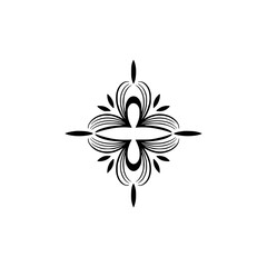 Minimalist Black Floral Ornament on White Background