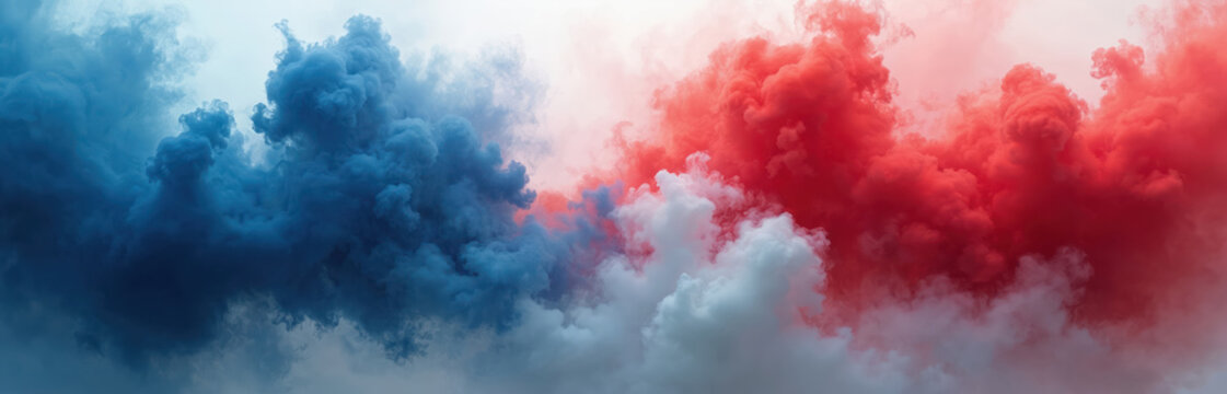 Abstract illustration represents flags colors. Blue, red smoke clouds, vapor. Patriotism concept. Suitable for design related to USA, France, Australia, many countries flags. Great for Independence - Powered by Adobe