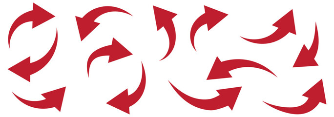 Black curved arrows icons set. Arrow sign in flat style. Wind movement image, process repeat symbol, rotation. Vector illustration.