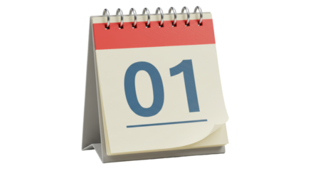 Isolated Desk Calendar with First Day Displayed