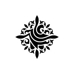 Minimalist Ornamental Design: Black Floral Motif on White Background