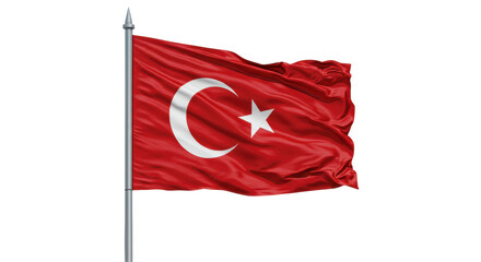 Isolated Waving Flag of Turkey on Pole