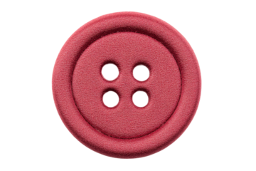 Close-up of a red four-hole button on black background, cut out