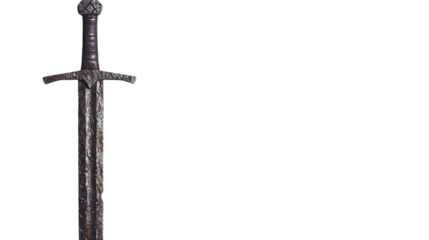 A large sword used in various battles, a sword that has started to be eaten by time, an old medieval historical sword, most likely of Viking origin.
