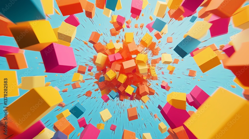 Aufkleber A geometric explosion of vibrant colors in an abstract 3D pattern.