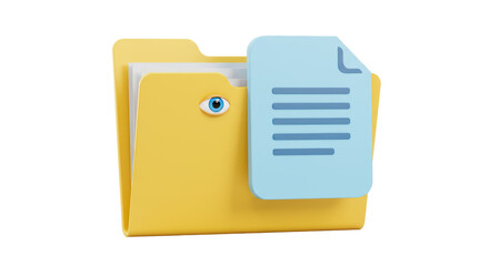 Isolated Yellow File Folder with Eye and Document