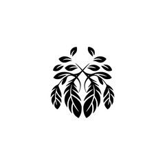 Minimalist Black Feather & Leaf Motif on White, Decorative Design Element