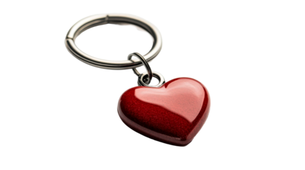 Heart keychain on black background, love and gift idea, cut out transparent