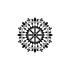 Dharma Wheel Floral Mandala - Black and White Design