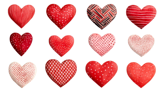 Decorative heart set for Valentine's Day, love theme, cut out transparent