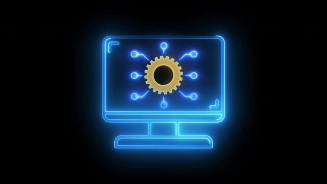 Business efficiency concept, how much a company or organization can produce as it relates to time, cost and quality. Glowing neon line of digital transformation icon isolated on transparent background