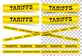 Economic Tariffs and Trade Policy. Yellow Warning Tapes Representing Government Taxation and Protectionism. Vector illustration
