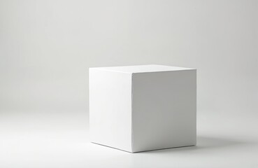 Naklejka premium White cube sits on white surface. Clean design for product presentation or mockup. Isolated box offers space for branding. Modern minimalist design for advertisement or packaging.