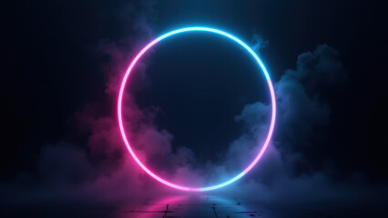 Futuristic circular portal with colorful lights, creating a vaporwave ambiance.