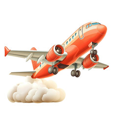 Airplane taking off airport digital illustration cloudy sky aerial view travel concept