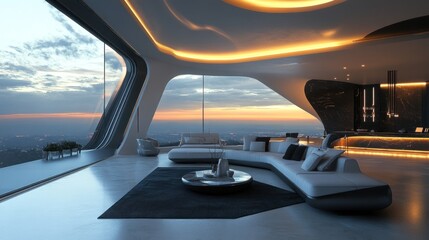 Futuristic Penthouse Sunset View
