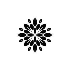 Black Floral Mandala on White Background: Minimalist Design