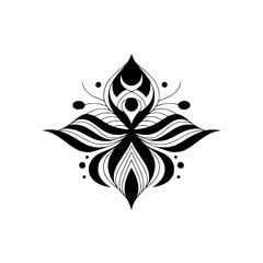 Minimalist Black & White Floral Ornament on Gray Background