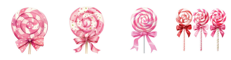 Fototapeta premium Pink Lollipops with Bows Delightful Sweet Treats for Kids Party Decorations