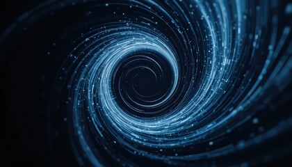 Obraz premium Dynamic swirling motion of digital particles virtual space abstract animation dark environment close-up view concept of technology and innovation