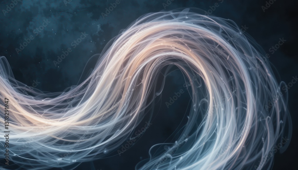 Poster flowing light patterns creating ethereal waves in dark background abstract digital art visual design