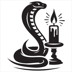 A cobra coiled around a candle