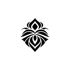 Elegant Black Floral Motif on White, Minimalist Design