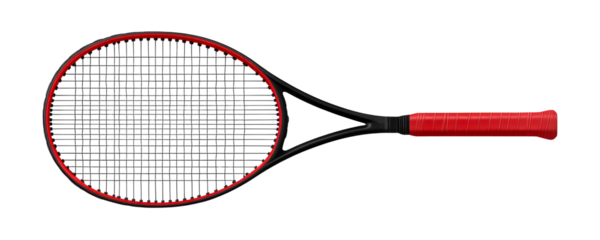 Red Black Tennis Racket close up shot studio isolated, cut out transparent