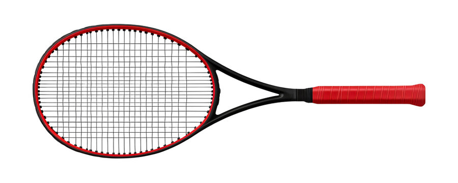 Red Black Tennis Racket close up shot studio isolated, cut out transparent