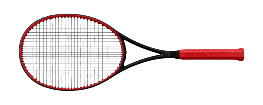 Red Black Tennis Racket close up shot studio isolated, cut out transparent