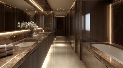 Luxurious Modern Bathroom with Elegant Marble and Soft Lighting