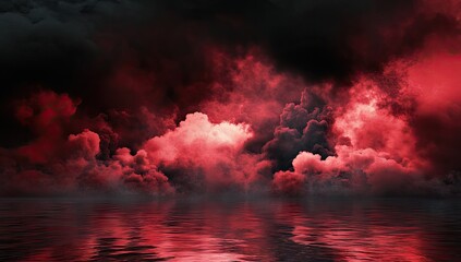 Fototapeta premium Crimson cloudscape over still water